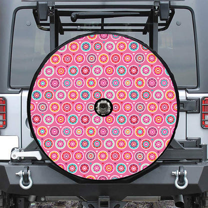 Pink Girly Flower Pattern Print Tire Cover With Camera Hole