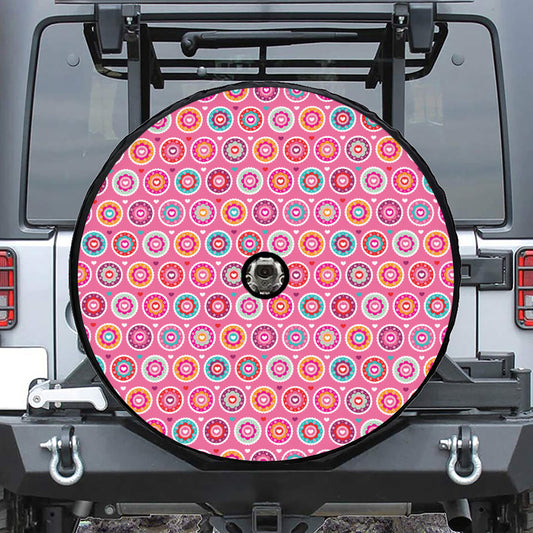 Pink Girly Flower Pattern Print Tire Cover With Camera Hole