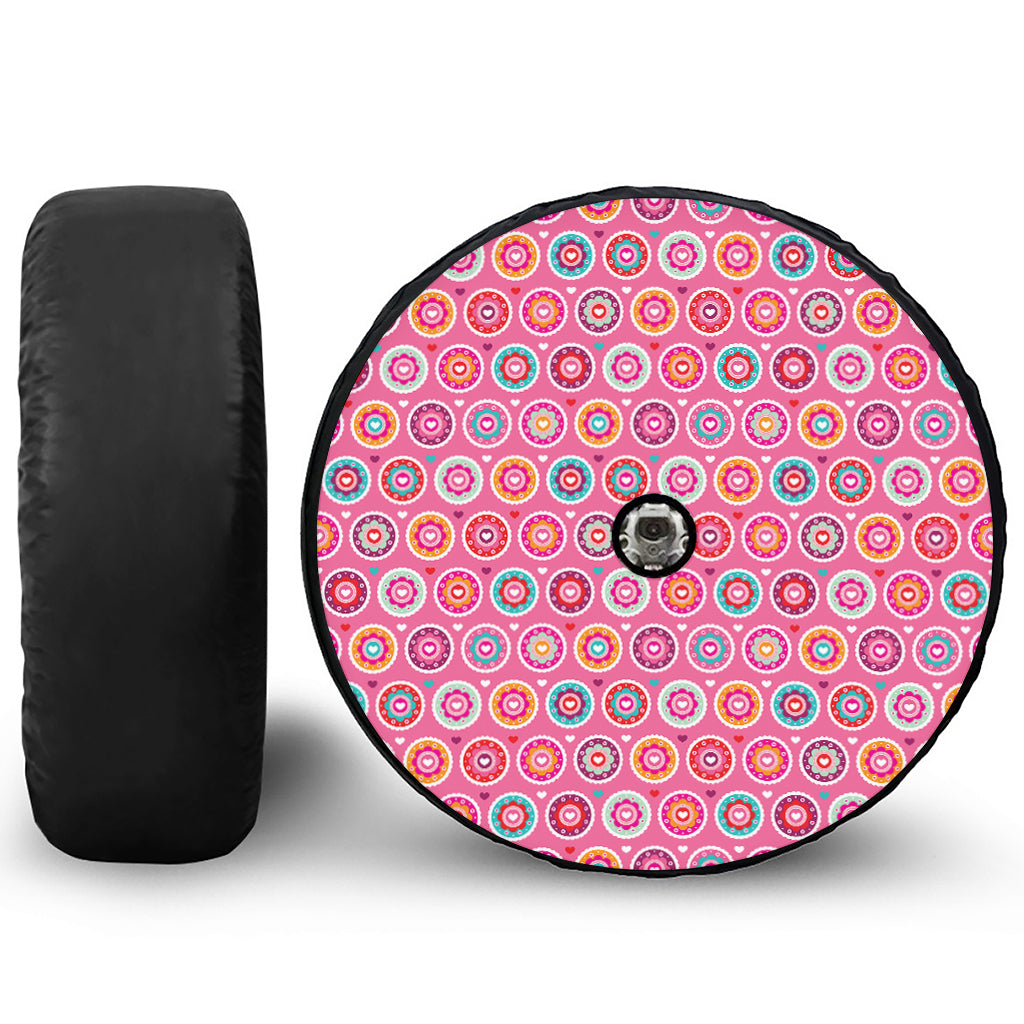 Pink Girly Flower Pattern Print Tire Cover With Camera Hole