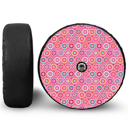 Pink Girly Flower Pattern Print Tire Cover With Camera Hole