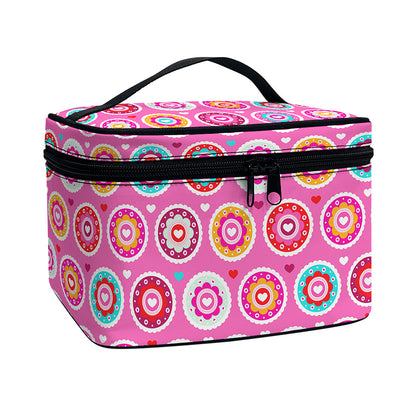 Pink Girly Flower Pattern Print Travel Makeup Bag