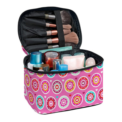 Pink Girly Flower Pattern Print Travel Makeup Bag