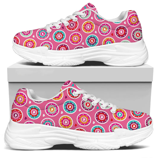 Pink Girly Flower Pattern Print White Chunky Shoes