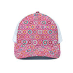 Pink Girly Flower Pattern Print White Mesh Trucker Cap