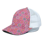 Pink Girly Flower Pattern Print White Mesh Trucker Cap