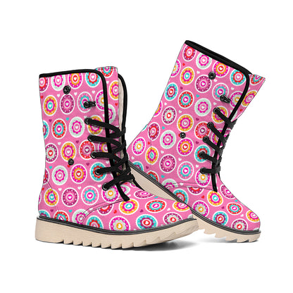 Pink Girly Flower Pattern Print Winter Boots
