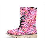 Pink Girly Flower Pattern Print Winter Boots
