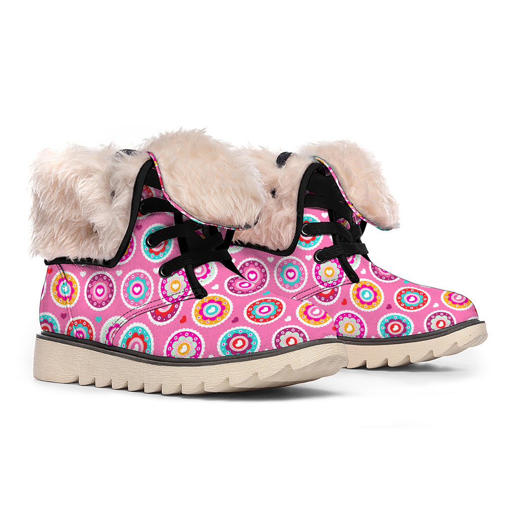 Pink Girly Flower Pattern Print Winter Boots