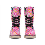 Pink Girly Flower Pattern Print Winter Boots