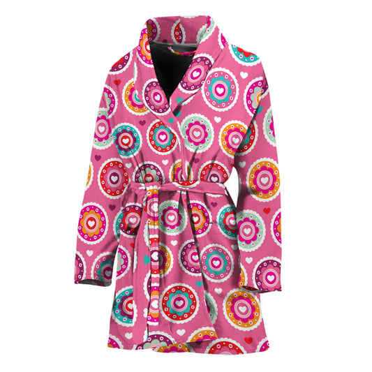 Pink Girly Flower Pattern Print Women's Bathrobe