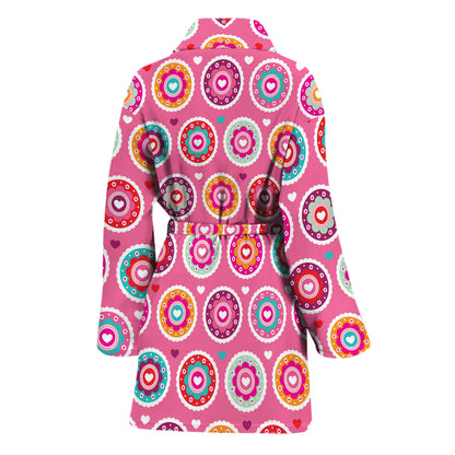Pink Girly Flower Pattern Print Women's Bathrobe
