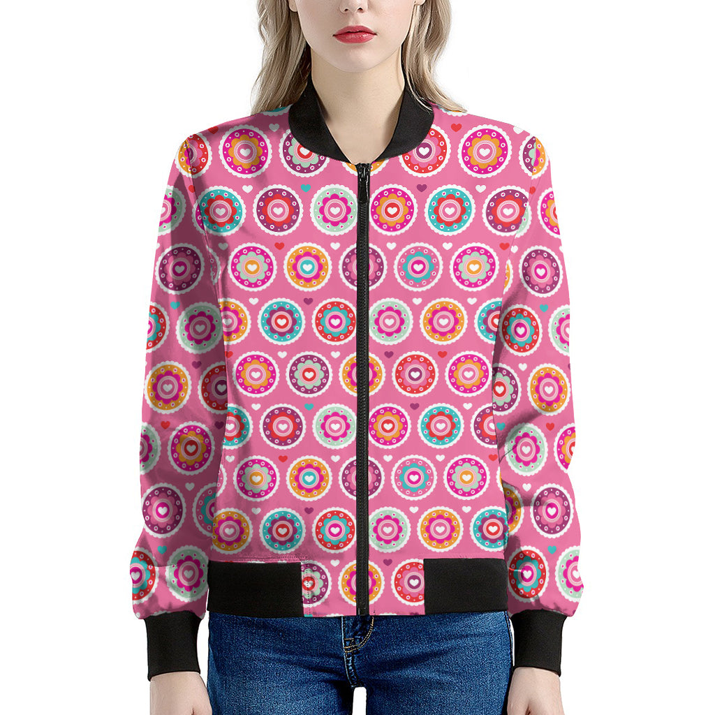 Pink Girly Flower Pattern Print Women's Bomber Jacket