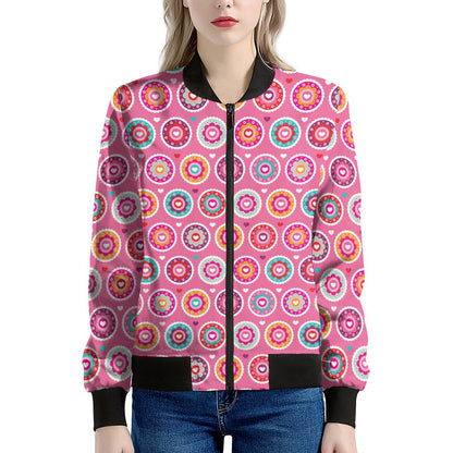 Pink Girly Flower Pattern Print Women's Bomber Jacket