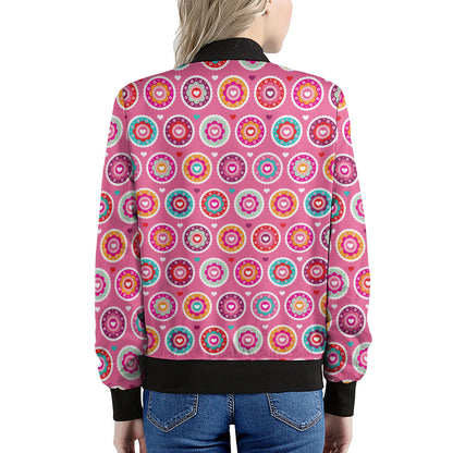 Pink Girly Flower Pattern Print Women's Bomber Jacket