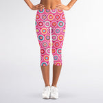 Pink Girly Flower Pattern Print Women's Capri Leggings