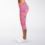 Pink Girly Flower Pattern Print Women's Capri Leggings