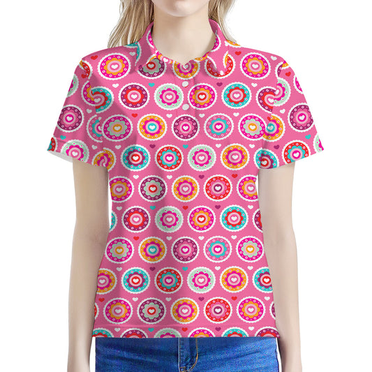 Pink Girly Flower Pattern Print Women's Polo Shirt