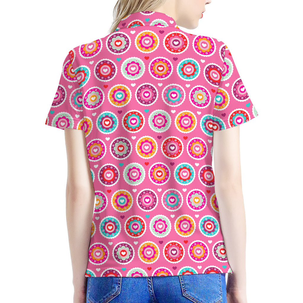 Pink Girly Flower Pattern Print Women's Polo Shirt