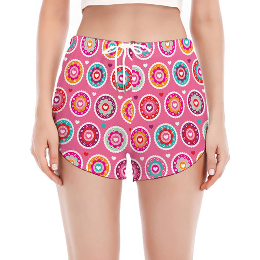 Pink Girly Flower Pattern Print Women's Split Running Shorts