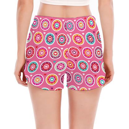 Pink Girly Flower Pattern Print Women's Split Running Shorts