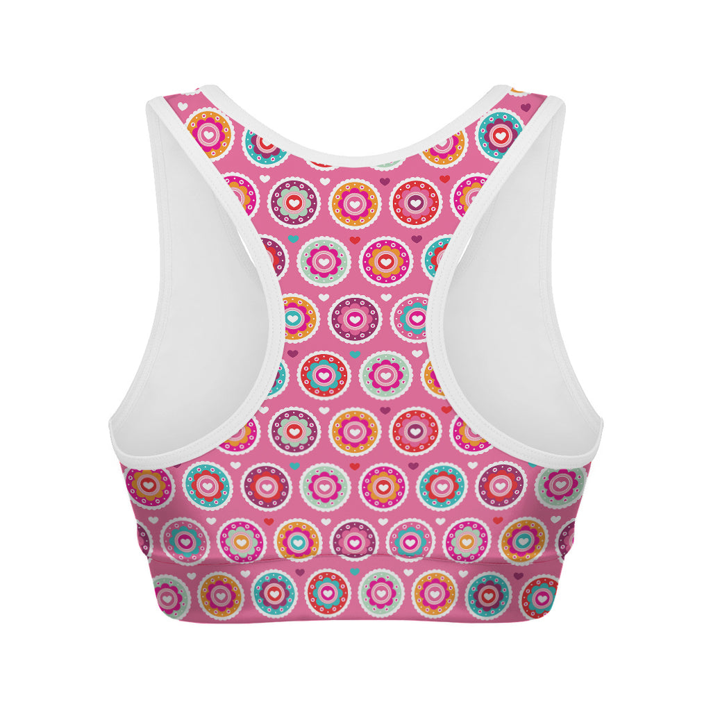Pink Girly Flower Pattern Print Women's Sports Bra