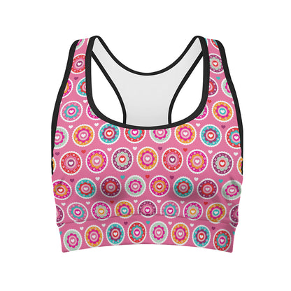 Pink Girly Flower Pattern Print Women's Sports Bra