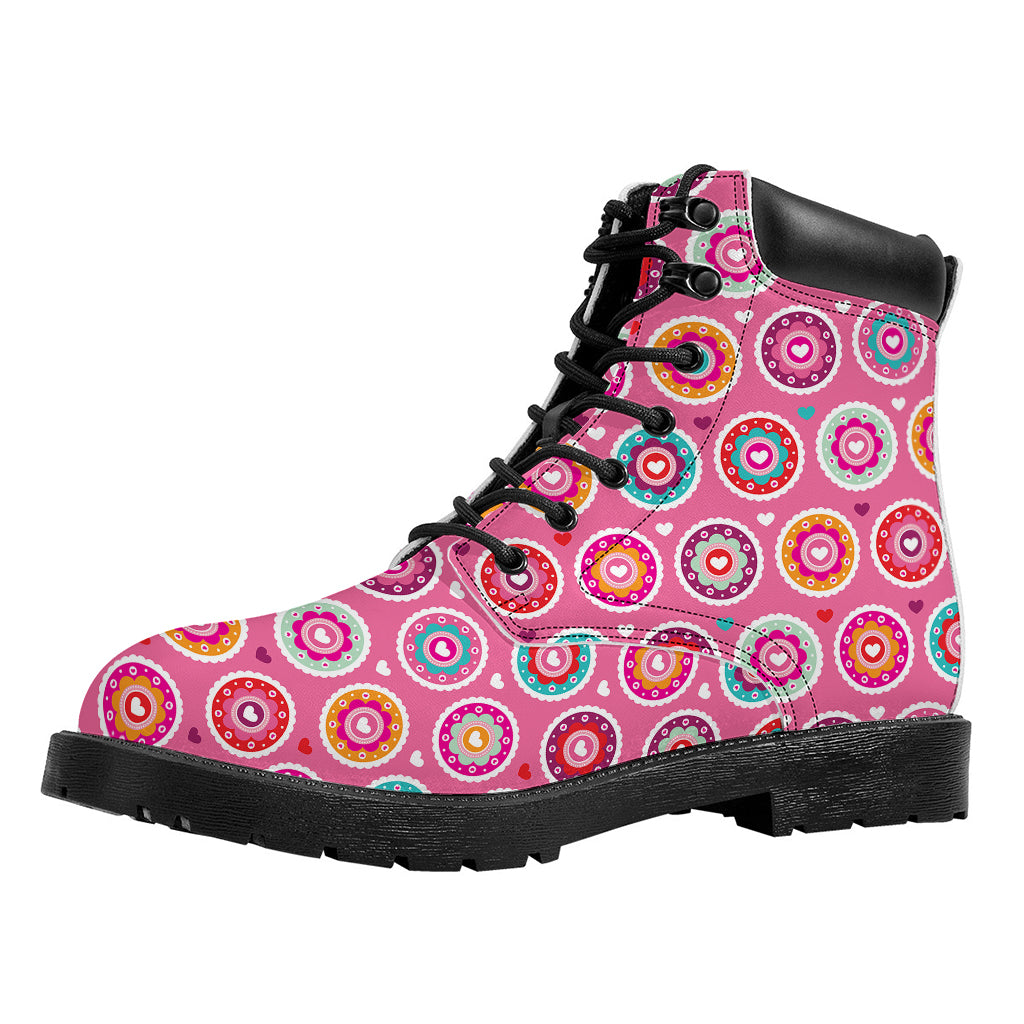 Pink Girly Flower Pattern Print Work Boots
