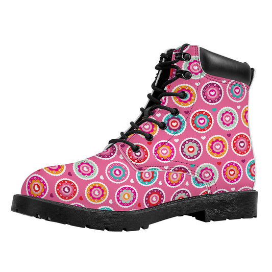 Pink Girly Flower Pattern Print Work Boots