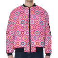 Pink Girly Flower Pattern Print Zip Sleeve Bomber Jacket
