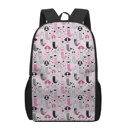 Pink Girly Mermaid Pattern Print 17 Inch Backpack
