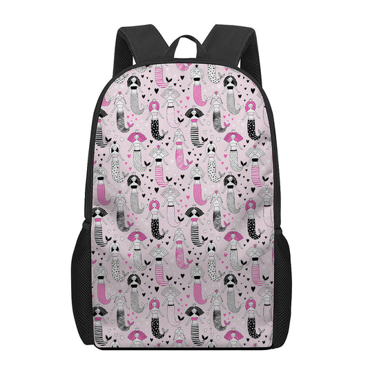 Pink Girly Mermaid Pattern Print 17 Inch Backpack