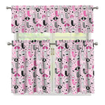 Pink Girly Mermaid Pattern Print 3 Piece Kitchen Curtains