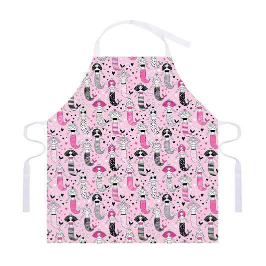 Pink Girly Mermaid Pattern Print Adjustable Apron