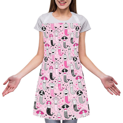 Pink Girly Mermaid Pattern Print Adjustable Apron