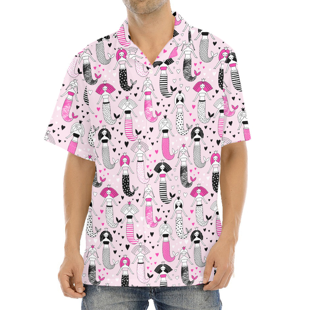 Pink Girly Mermaid Pattern Print Aloha Shirt