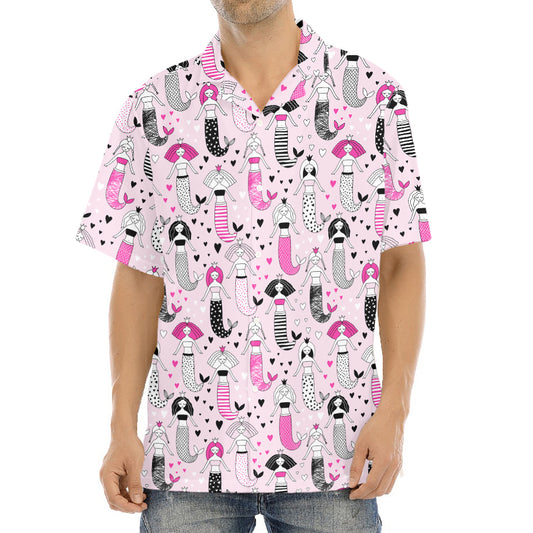 Pink Girly Mermaid Pattern Print Aloha Shirt