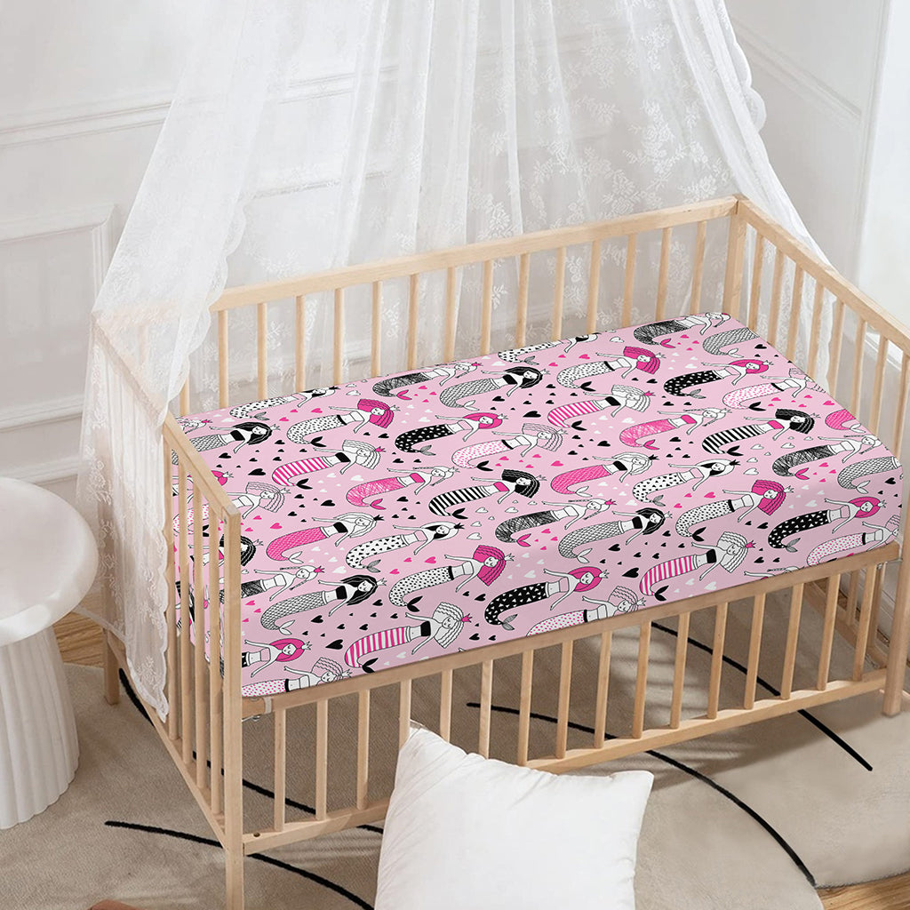 Pink Girly Mermaid Pattern Print Baby Crib Sheet