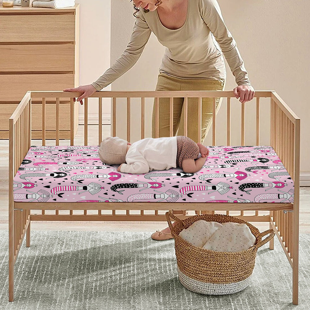 Pink Girly Mermaid Pattern Print Baby Crib Sheet