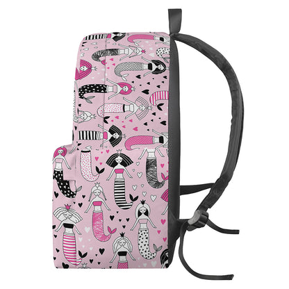 Pink Girly Mermaid Pattern Print Backpack