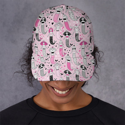 Pink Girly Mermaid Pattern Print Baseball Cap