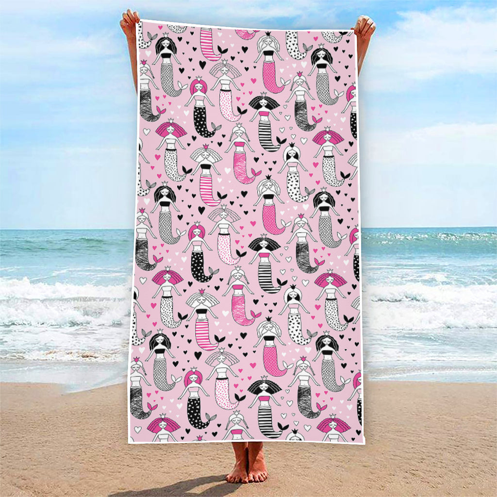 Pink Girly Mermaid Pattern Print Beach Towel