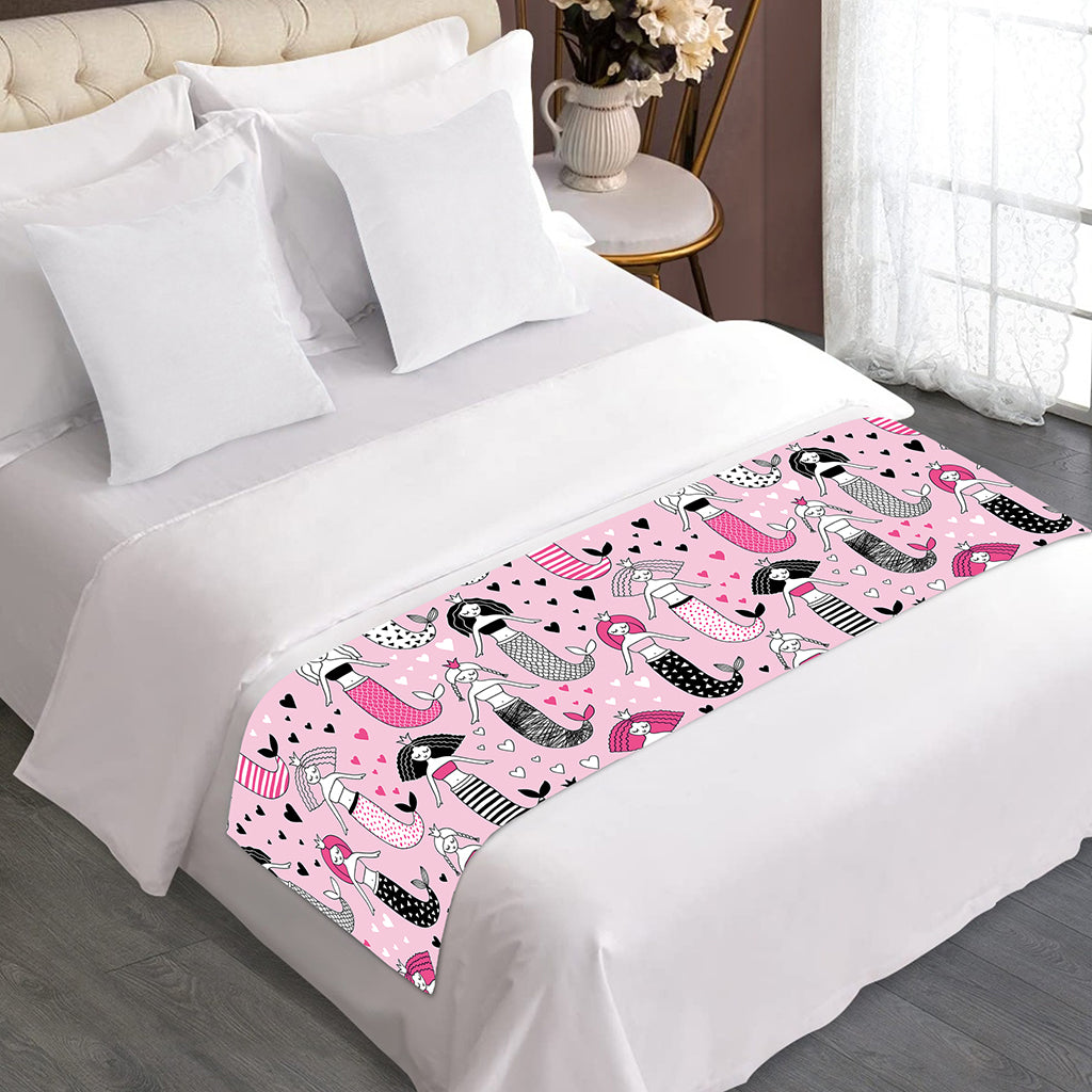 Pink Girly Mermaid Pattern Print Bed Runner