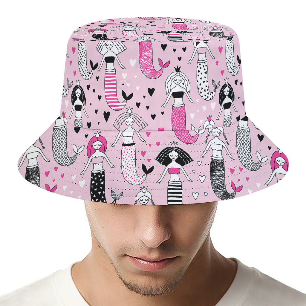 Pink Girly Mermaid Pattern Print Bucket Hat