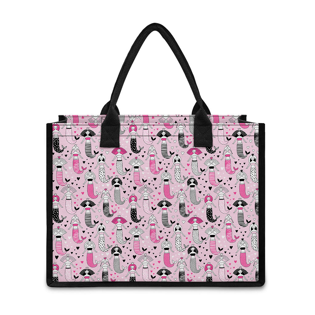 Pink Girly Mermaid Pattern Print Canvas Tote Bag