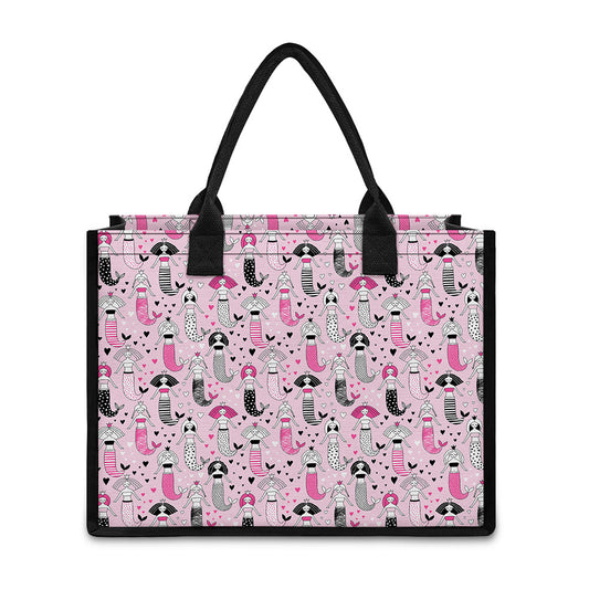 Pink Girly Mermaid Pattern Print Canvas Tote Bag