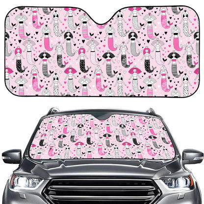 Pink Girly Mermaid Pattern Print Car Windshield Sun Shade