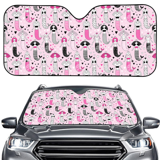 Pink Girly Mermaid Pattern Print Car Windshield Sun Shade