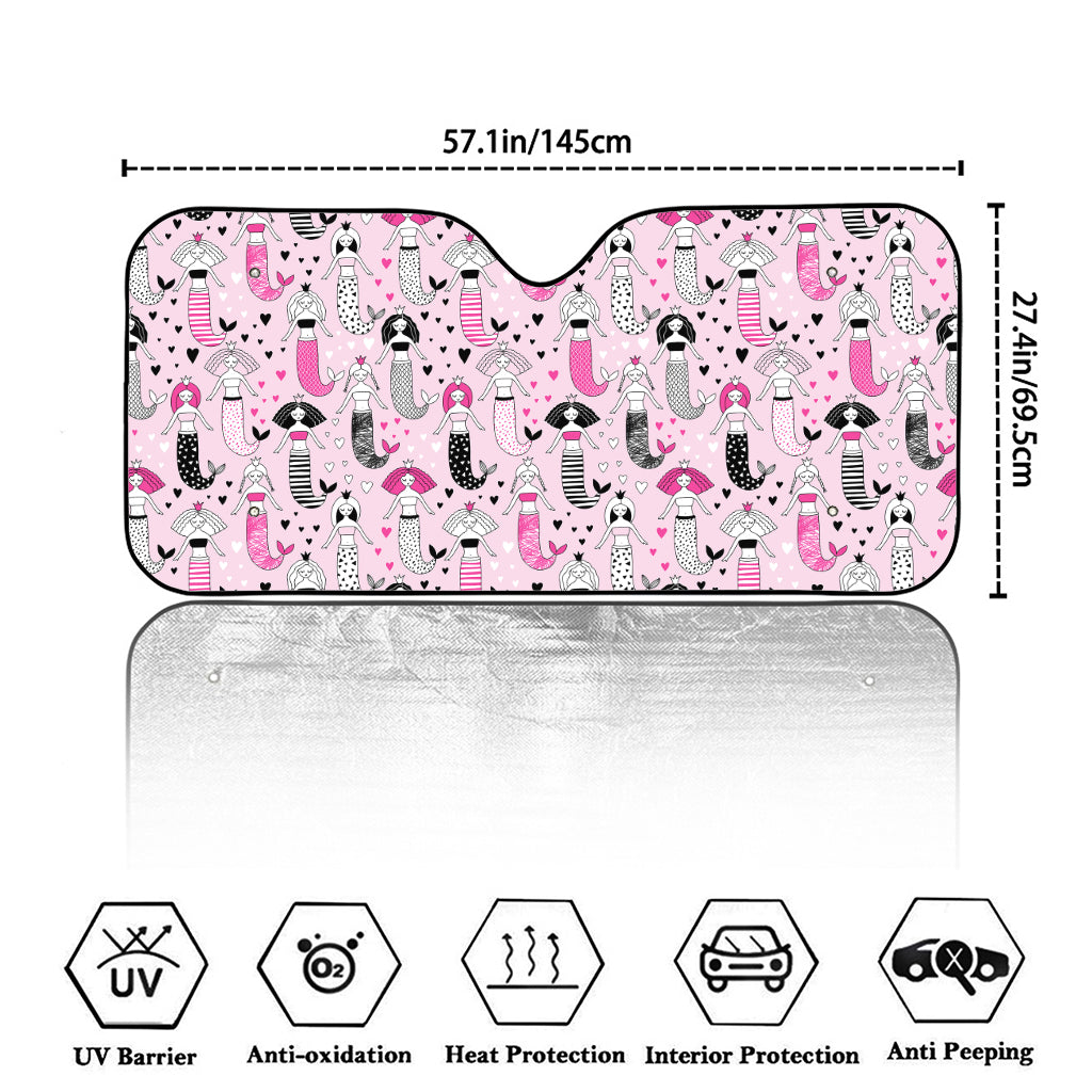 Pink Girly Mermaid Pattern Print Car Windshield Sun Shade