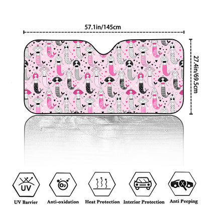 Pink Girly Mermaid Pattern Print Car Windshield Sun Shade