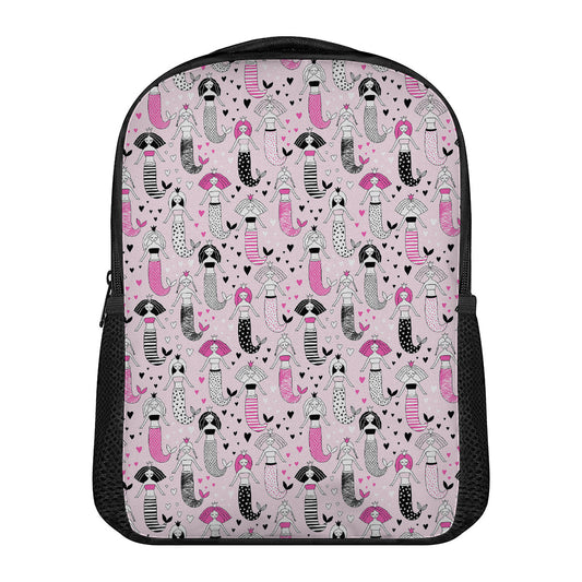 Pink Girly Mermaid Pattern Print Casual Backpack